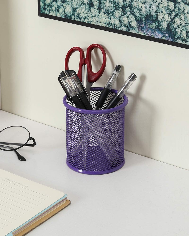 EasyPAG Pencil Holder for Desk, 2 Pack Metal Pen Organizer, Mesh Pencil Cup Organizer for Home, Office, Classroom, School, Purple - Image 5